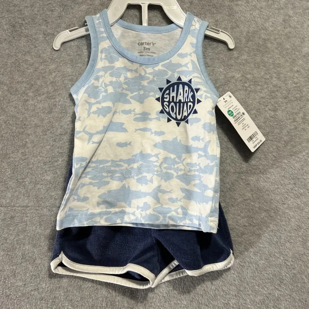 Carters‎ Shark Squad 2 Piece Knit Short Set Size 3 Months NWT